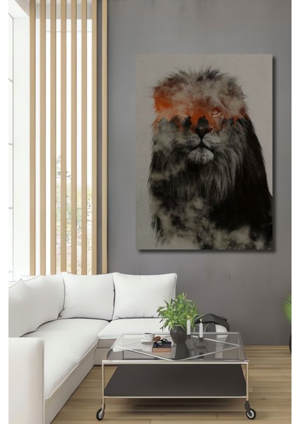 Dekoratif Dikey Modern Sanat Aslan Duvar Tablo Ahşap Dikdörtgen Tablo