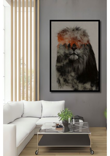 Dekoratif Dikey Modern Sanat Aslan Duvar Tablo Ahşap Dikdörtgen Tablo