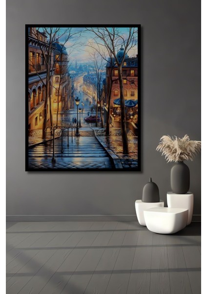 Ahşap Sonbahar Günü Marcel Sanat Elmas Mozaik Tablo Çerçeve Görünümlü Dikey Duvar Dekorasyon Tablosu