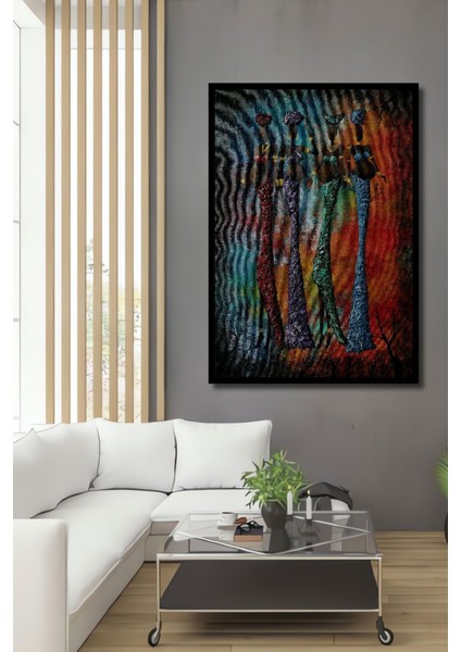 Dekoratif Dikey Uzun Bacaklı Kadınlar Modern Sanat Duvar Tablo Ahşap Dikdörtgen Tablo
