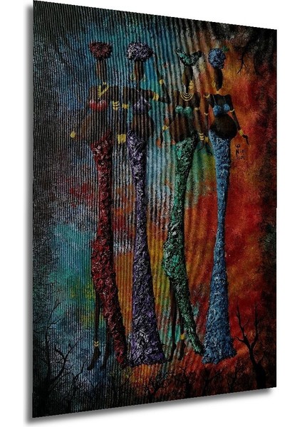Dekoratif Dikey Uzun Bacaklı Kadınlar Modern Sanat Duvar Tablo Ahşap Dikdörtgen Tablo