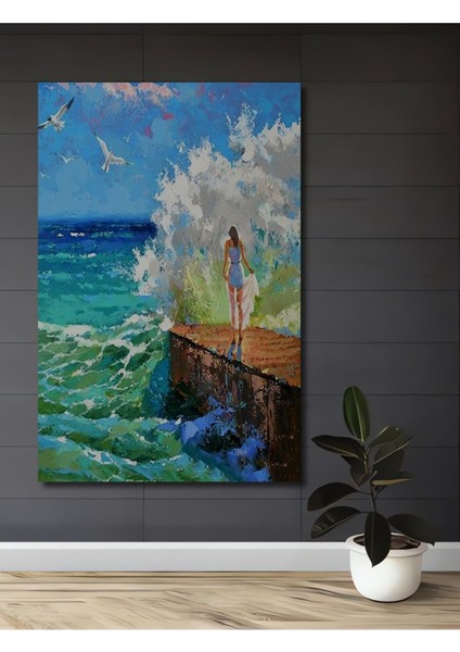 Dekoratif Denizde Bekleyiş Soyut Ahşap Tablo Çerçeve Görünümlü Dikey Duvar Dekorasyon Tablosu fiyatları