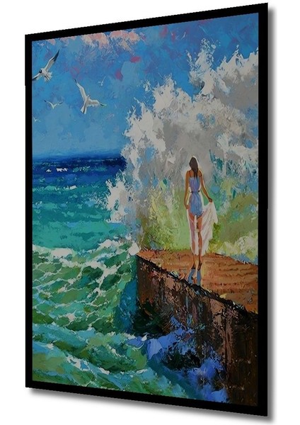 Dekoratif Denizde Bekleyiş Soyut Ahşap Tablo Çerçeve Görünümlü Dikey Duvar Dekorasyon Tablosu modelleri