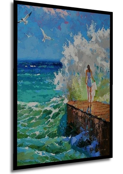 Dekoratif Denizde Bekleyiş Soyut Ahşap Tablo Çerçeve Görünümlü Dikey Duvar Dekorasyon Tablosu fırsatları