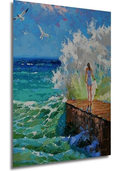 Dekoratif Denizde Bekleyiş Soyut Ahşap Tablo Çerçeve Görünümlü Dikey Duvar Dekorasyon Tablosu indirimleri
