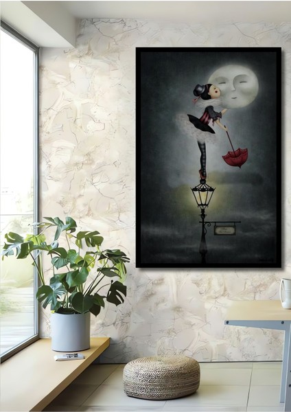 Dekoratif Dikey Modern Sanat Ay Dedeyi Öpen Kız Duvar Tablo Ahşap Dikdörtgen Tablo fiyatları