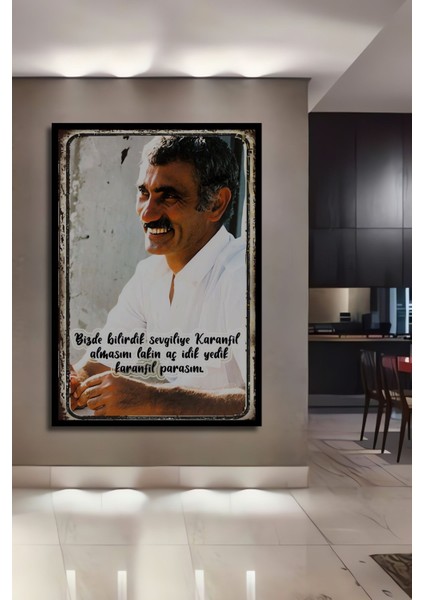 Dekoratif Tablo Yılmaz Güney Retro Ahşap Poster Çerçeve Görünümlü Dikey Duvar Dekorasyon Tablosu
