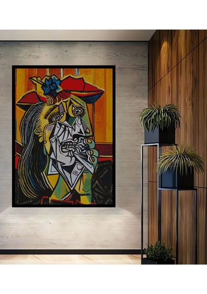 Picasso Ağlayan Kadın Yağlı Boya Görünümlü Reprodüksiyon Ahşap Tablo Çerçeve Görünümlü Duvar Tablo