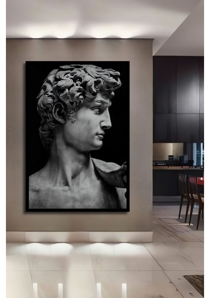 Dekoratif Michelangelo Heykel Görünümlü Ahşap Tablo Çerçeve Görünümlü Dikey Duvar Dekorasyon Tablosu