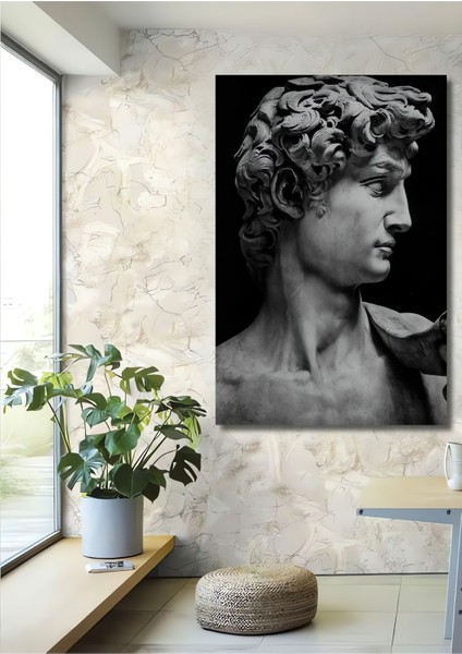 Dekoratif Michelangelo Heykel Görünümlü Ahşap Tablo Çerçeve Görünümlü Dikey Duvar Dekorasyon Tablosu