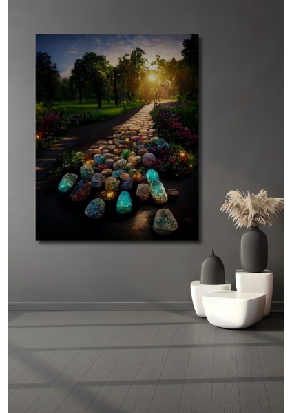 Dekoratif Dikey Taşlı Orman Duvar Tablo Ahşap Dikdörtgen Tablo