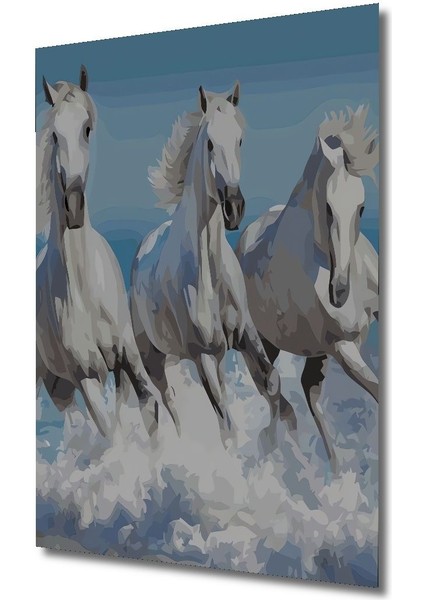 Dekoratif Dikey Bulutların Üstünde Koşan Beyaz Atlar Sanat Duvar Tablo Ahşap Dikdörtgen Tablo fırsatları