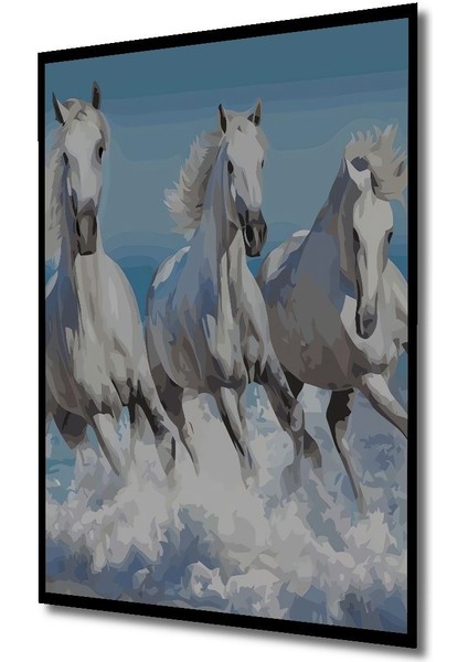 Dekoratif Dikey Bulutların Üstünde Koşan Beyaz Atlar Sanat Duvar Tablo Ahşap Dikdörtgen Tablo indirimleri
