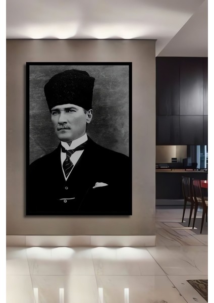 Dekoratif Dikey Siyah Beyaz Atatürk Duvar Tablo Ahşap Dikdörtgen Tablo fiyatları