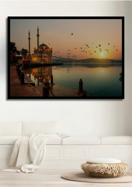 Dekoratif Yatay Ortaköy Camisi ve Istanbul Boğazı Duvar Tablo Ahşap Dikdörtgen Tablo