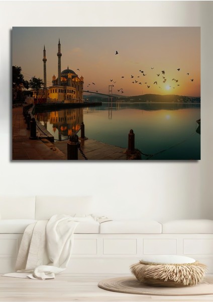 Dekoratif Yatay Ortaköy Camisi ve Istanbul Boğazı Duvar Tablo Ahşap Dikdörtgen Tablo