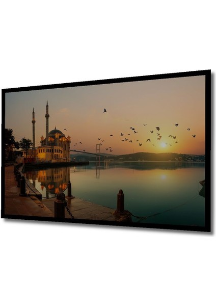 Dekoratif Yatay Ortaköy Camisi ve Istanbul Boğazı Duvar Tablo Ahşap Dikdörtgen Tablo