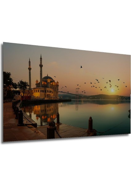 Dekoratif Yatay Ortaköy Camisi ve Istanbul Boğazı Duvar Tablo Ahşap Dikdörtgen Tablo