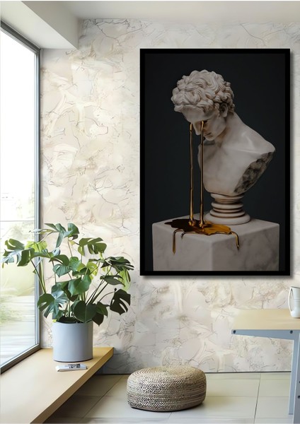 Dekoratif Dikey Sürreal Sanat Ağlayan Heykel Duvar Tablo Ahşap Dikdörtgen Tablo