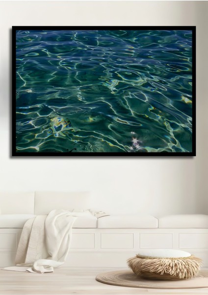 Dekoratif Yatay Okyanusun Ortasındaki Su Duvar Tablo Ahşap Dikdörtgen Tablo