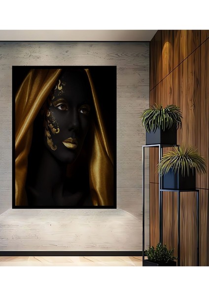 Afrikalı Kadın Ahşap Tablo Duvar Dekoru Çerçeve Görünümlü Dikey Duvar Tablo