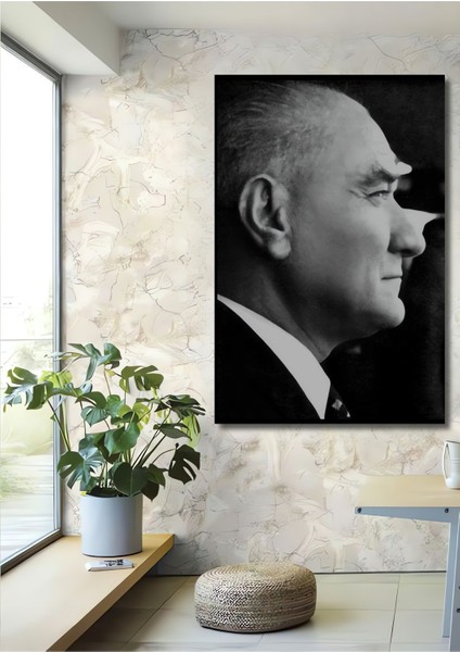 Dekoratif Dikey Yan Profilden Atatürk Duvar Tablo Ahşap Dikdörtgen Tablo