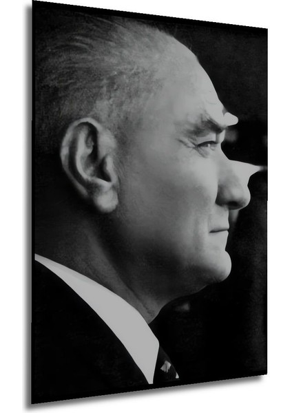 Dekoratif Dikey Yan Profilden Atatürk Duvar Tablo Ahşap Dikdörtgen Tablo
