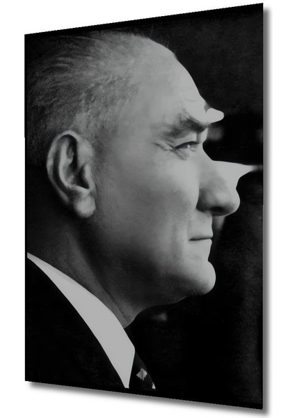Dekoratif Dikey Yan Profilden Atatürk Duvar Tablo Ahşap Dikdörtgen Tablo