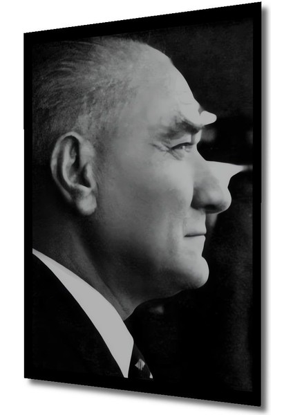Dekoratif Dikey Yan Profilden Atatürk Duvar Tablo Ahşap Dikdörtgen Tablo