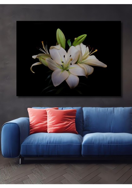 Dekoratif Yatay Modern Çiçek Duvar Tablo Ahşap Dikdörtgen Tablo