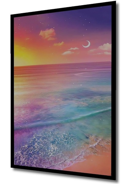 Dekoratif Dikey Gün Doğumu ve Ay Manzara Duvar Tablo Ahşap Dikdörtgen Tablo indirimleri