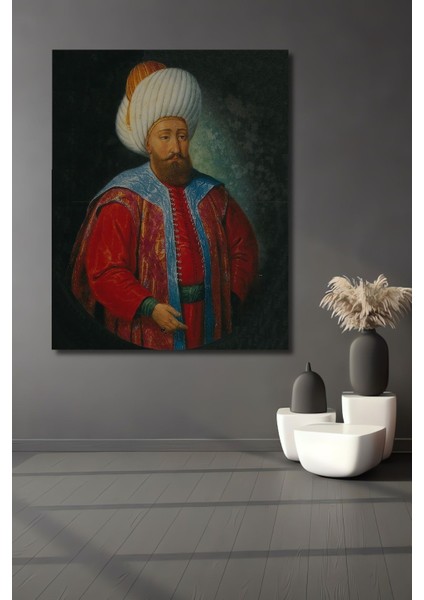 Dekoratif Dikey Osmanlı Padişahları Duvar Tablo Ahşap Dikdörtgen Tablo