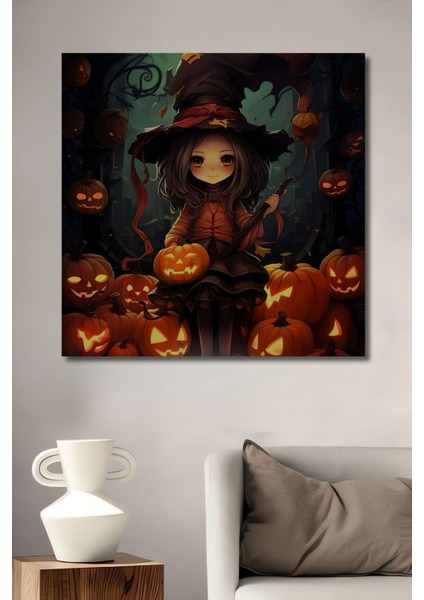 Hallowen Kucuk Cadı Ahşap Mdf Digital Uv Çocuk Odası Tablo Çerçeve Görünümlü Dikey Duvar Tablo