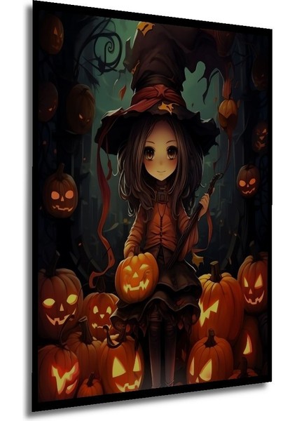 Hallowen Kucuk Cadı Ahşap Mdf Digital Uv Çocuk Odası Tablo Çerçeve Görünümlü Dikey Duvar Tablo