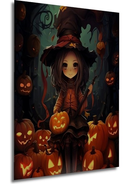 Hallowen Kucuk Cadı Ahşap Mdf Digital Uv Çocuk Odası Tablo Çerçeve Görünümlü Dikey Duvar Tablo