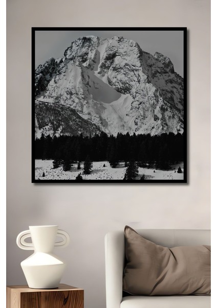 Ahşap Karlı Dağ Manzarası Desenli Mdf Tablo Yüksek Kaliteli Çerçeve Görünümlü Dikey Duvar Tablo