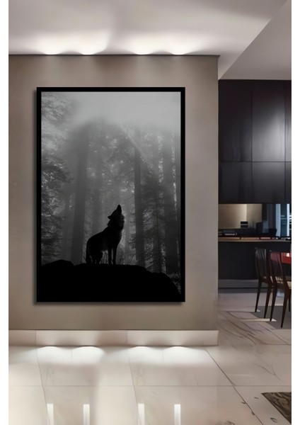 Dekoratif Dikey Ormanda Uluyan Kurt Duvar Tablo Ahşap Dikdörtgen Tablo fiyatları