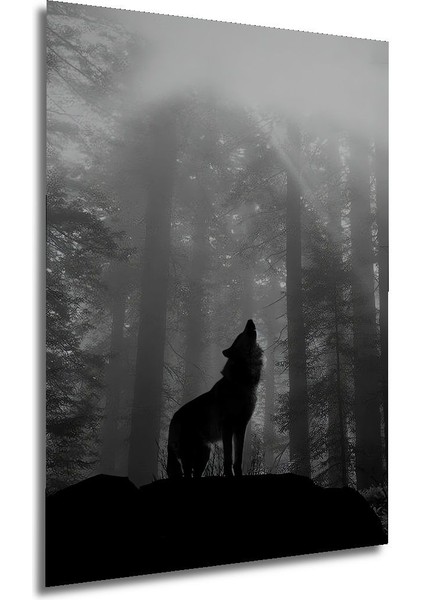 Dekoratif Dikey Ormanda Uluyan Kurt Duvar Tablo Ahşap Dikdörtgen Tablo modelleri