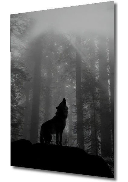 Dekoratif Dikey Ormanda Uluyan Kurt Duvar Tablo Ahşap Dikdörtgen Tablo fırsatları