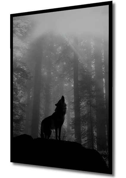 Dekoratif Dikey Ormanda Uluyan Kurt Duvar Tablo Ahşap Dikdörtgen Tablo indirimleri