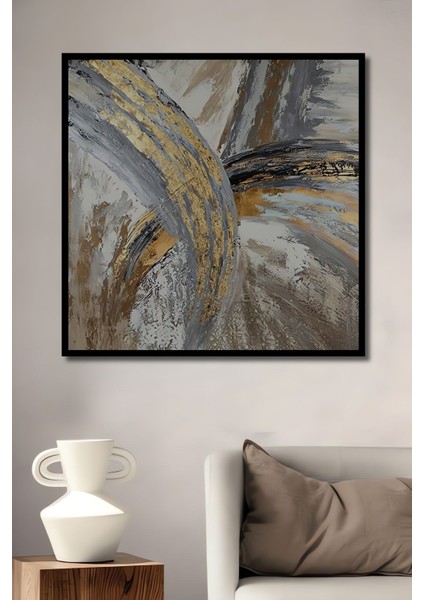 Ahşap Tablo Altın Mermer Sanat Tablo Gri 3 Boyutlu Çerçeve Görünümlü Dikey Duvar Dekorasyon Tablo