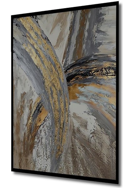 Ahşap Tablo Altın Mermer Sanat Tablo Gri 3 Boyutlu Çerçeve Görünümlü Dikey Duvar Dekorasyon Tablo