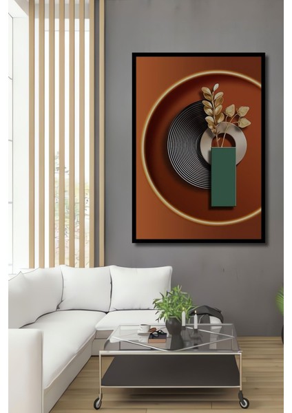 Dekoratif Modern Soyut Dekoratif Vazo Ahşap Tablo Çerçeve Görünümlü Dikey Duvar Dekorasyon Tablosu