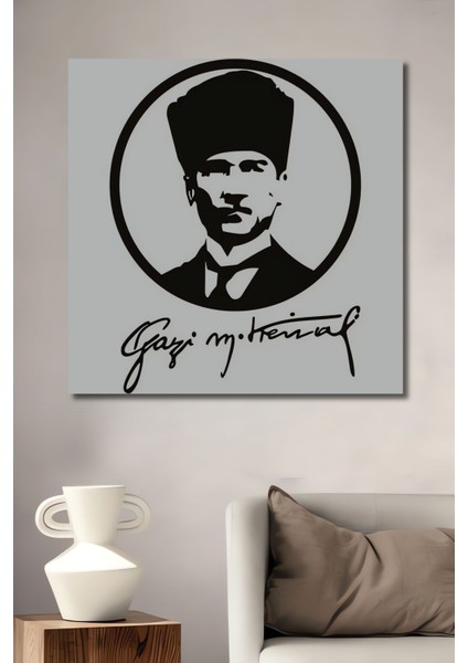 Dekoratif Dikey Gazi Mustafa Kemal Atatürk Imza Duvar Tablo Ahşap Dikdörtgen Tablo