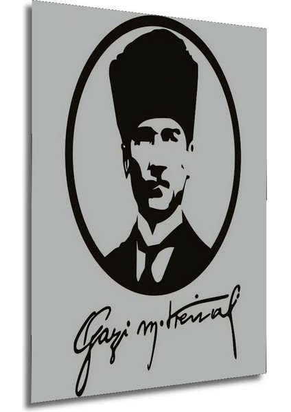 Dekoratif Dikey Gazi Mustafa Kemal Atatürk Imza Duvar Tablo Ahşap Dikdörtgen Tablo