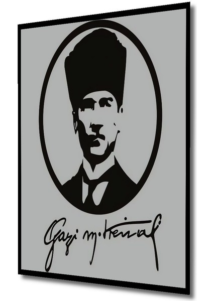 Dekoratif Dikey Gazi Mustafa Kemal Atatürk Imza Duvar Tablo Ahşap Dikdörtgen Tablo