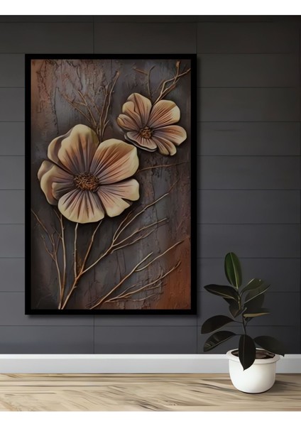 Ahşap Two Tone Çiçek Desenli 3 Boyutlu Özel Tasarım Tablo Çerçeve Görünümlü Dikey Duvar Tablo