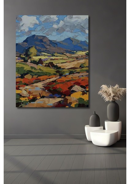 Ahşap Soyut Dağ Manzarası Yağlı Boya Görünümlü Tablo Çerçeve Görünümlü Dikey Duvar Dekorasyon Tablo fiyatları