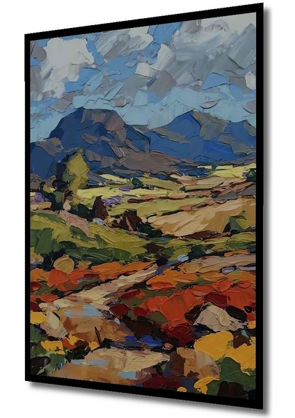 Ahşap Soyut Dağ Manzarası Yağlı Boya Görünümlü Tablo Çerçeve Görünümlü Dikey Duvar Dekorasyon Tablo modelleri