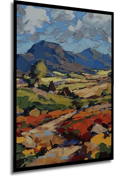 Ahşap Soyut Dağ Manzarası Yağlı Boya Görünümlü Tablo Çerçeve Görünümlü Dikey Duvar Dekorasyon Tablo fırsatları